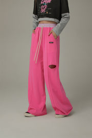 Slit Color Wide Sporty Casual Pants