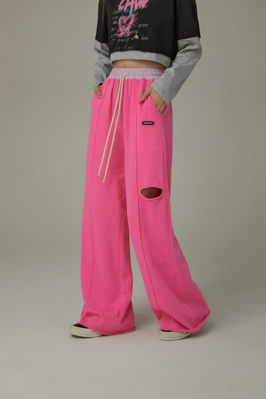 CHUU Slit Color Wide Sporty Casual Pants