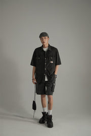 Front Pockets Design Loose Fit Short Sleeve Shirt