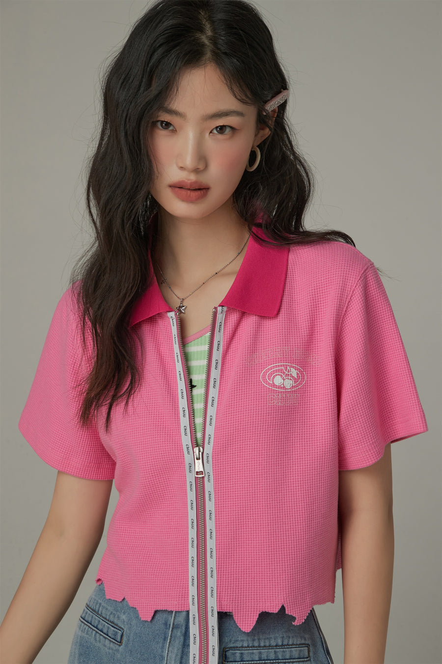 CHUU Color Matching Collar Zip-Up Top