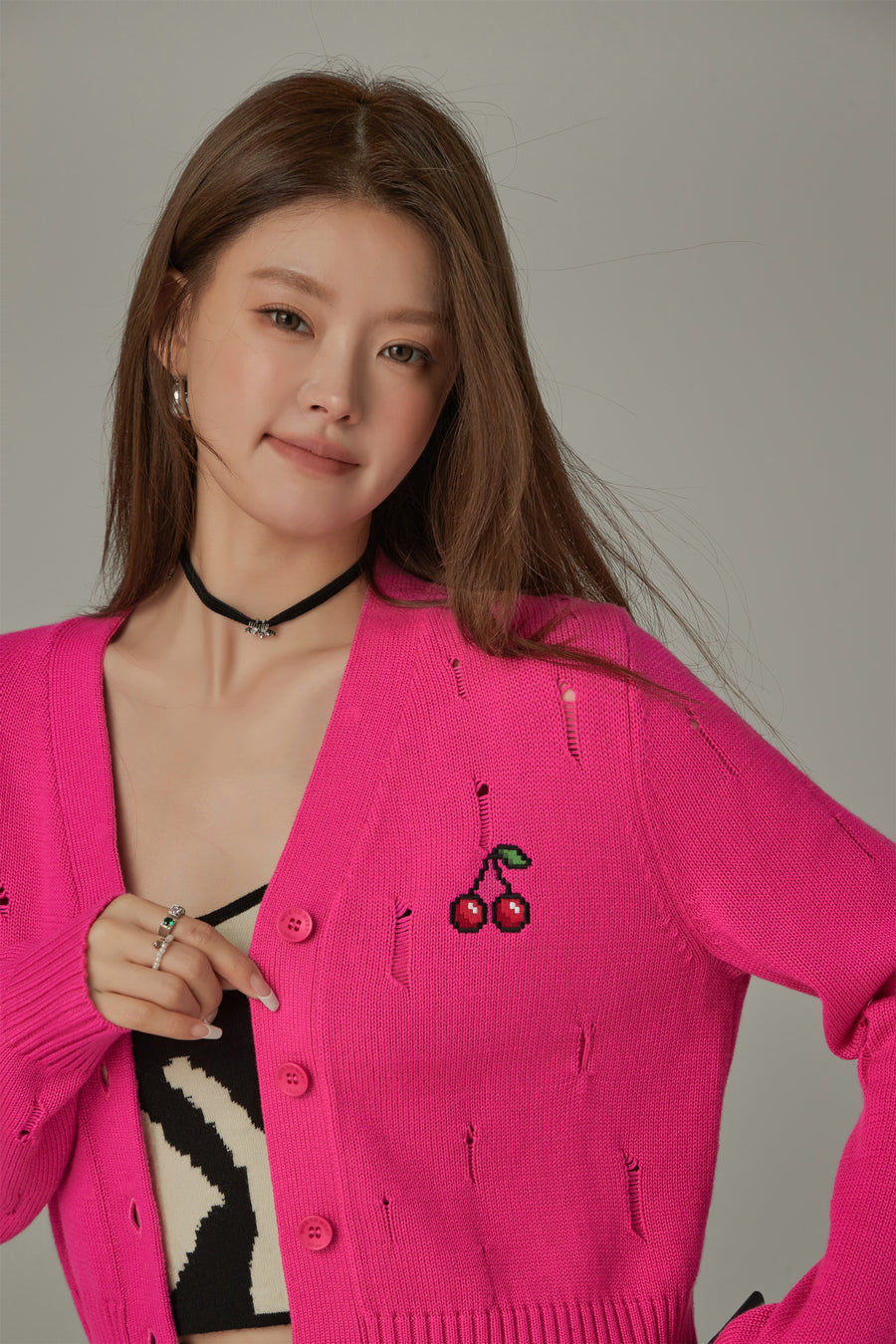 CHUU Cherry Crop Cardigan