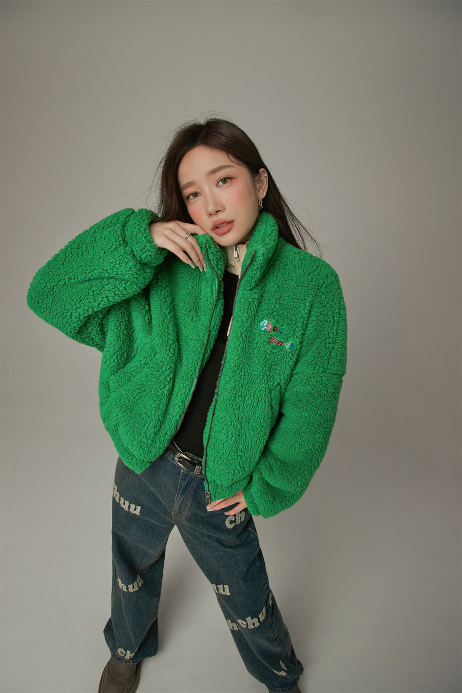 CHUU Color Fleece Loose Zip-Up Jacket