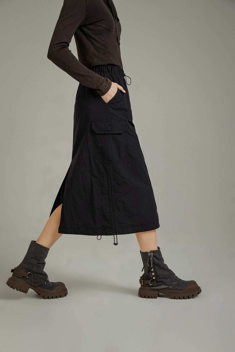 CHUU Elastic Waist String Shirring Skirt