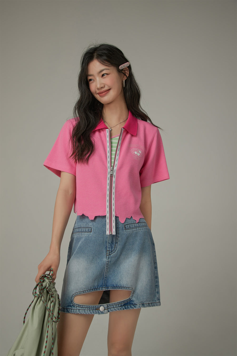 CHUU Color Matching Collar Zip-Up Top