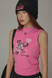 Size Doesnt Matter Heart Shirring Sleeveless Top