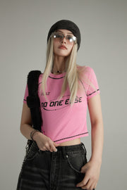 Noe Lettering Vintage Stitched Crop Short Sleeve T-Shirt