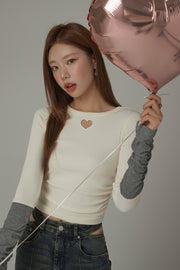 Color Matching Cropped Heart Cutout T-Shirt