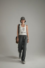 Elastic Waist Wide Casual Sporty Pants