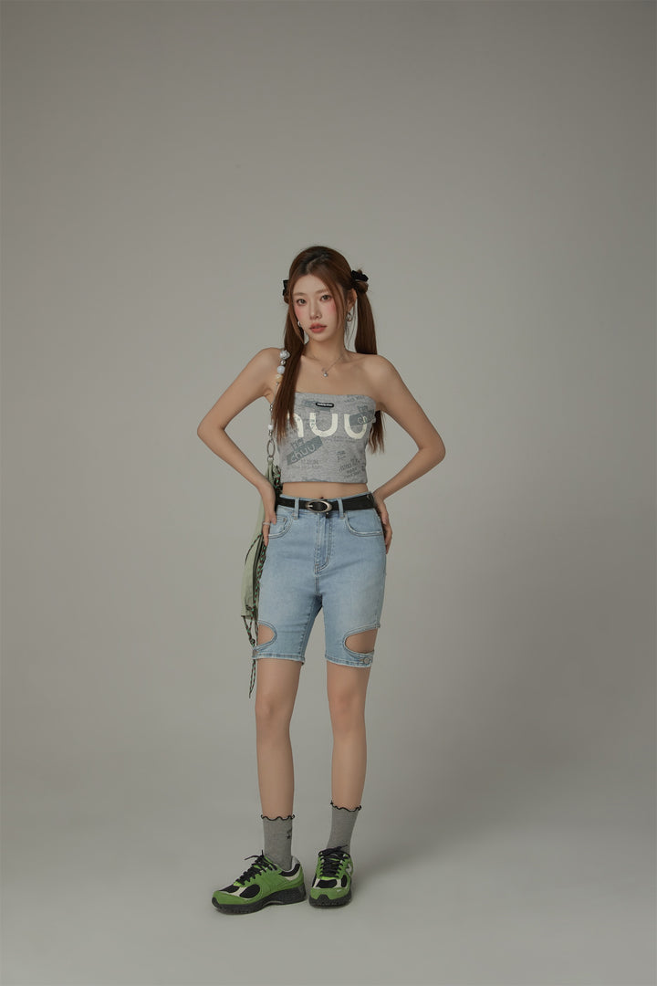 Side Cut Outs Denim Shorts