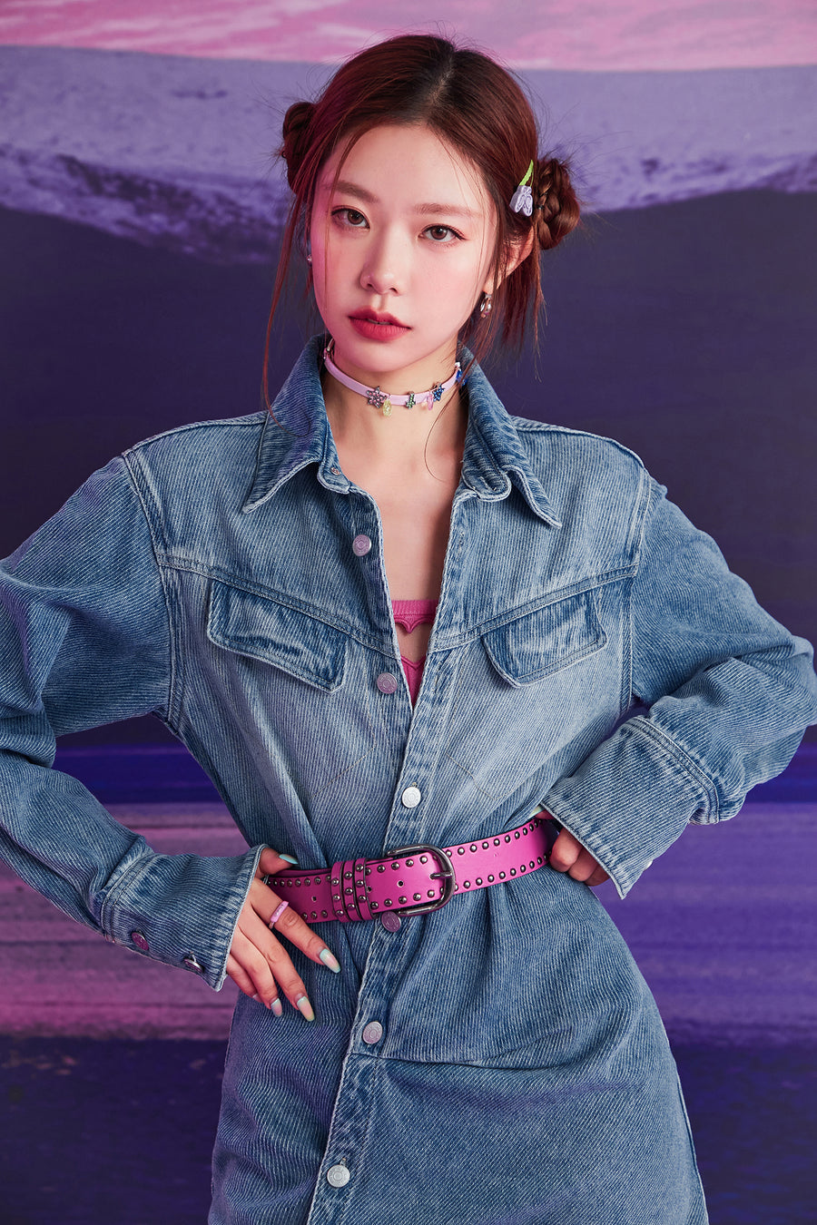 CHUU Unbalanced Denim Long Sleeve Dress