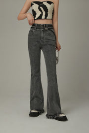 Frayed Hem Bootcut Denim Jeans