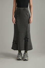 Star Raw Hem Mermaid Long Skirt