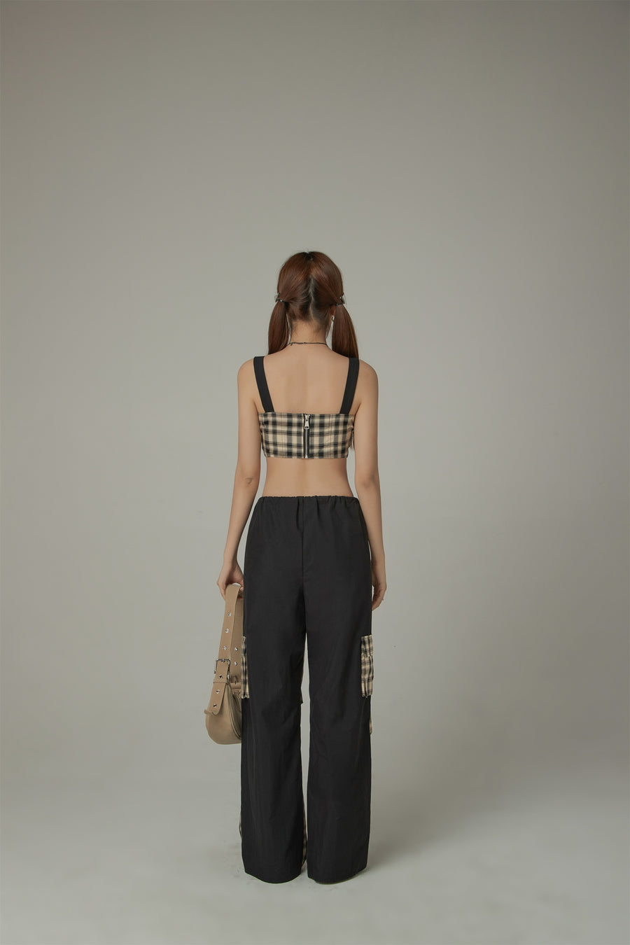 CHUU Check Ribbon Sleeveless Bustier Top