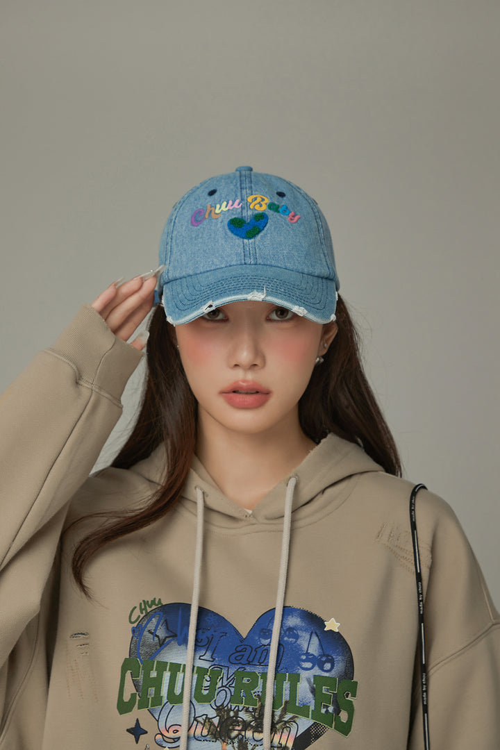 Rainbow Logo Distressed Denim Ball Cap