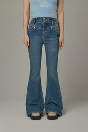 Heart Embroidered Bootcut Denim Jeans