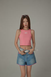 Chuu Cherry Back-Open Sleeveless Crop T-Shirt