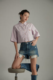 Boxy Vertical Stripes Cropped Shirt