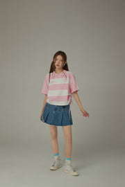 Color Stripe Color Side Drawstring Top