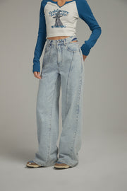 Lined Stitch Wide Denim Pants