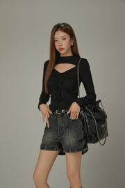 Front Slit Ruffle String T-Shirt