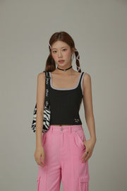 Color Lined Ribbed Sleeveless Semi Crop Top