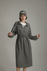 Half Zip-Up Elastic Long Dress