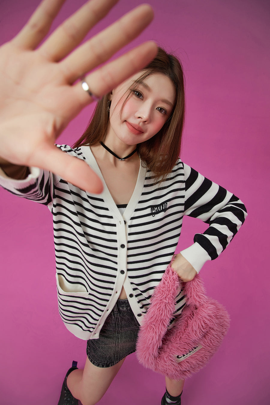 CHUU Striped Loose Fit Cardigan