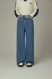 Logo Folded Waist Straight Denim Jeans