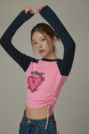 Heart Color Contrast Shirring T-Shirt