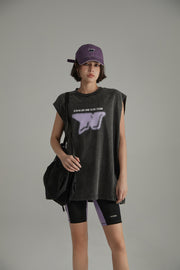 Printed Boxy Sleeveless Sporty T-Shirt