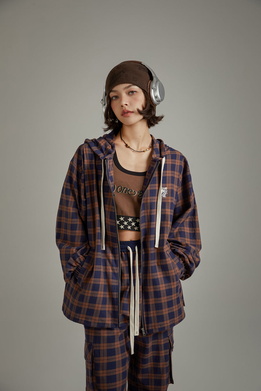 CHUU Check Hooded Zip-Up