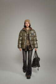 Leather Loose Fit Short Padded Jacket