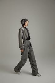 Shirring Drawstring Wide Leg Casual Pants