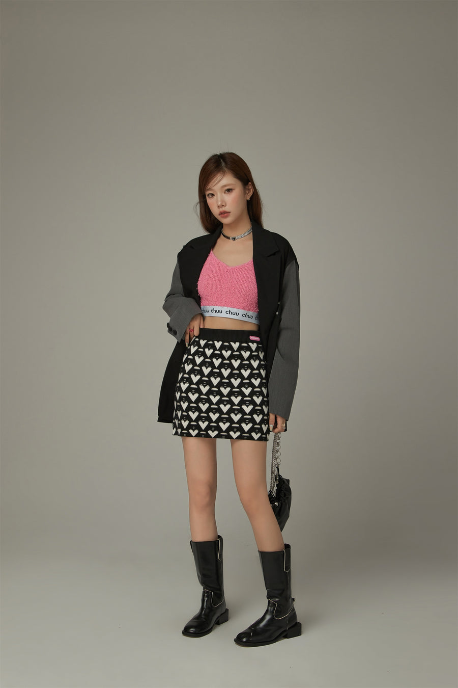 CHUU Heart Pattern Mini Skirt