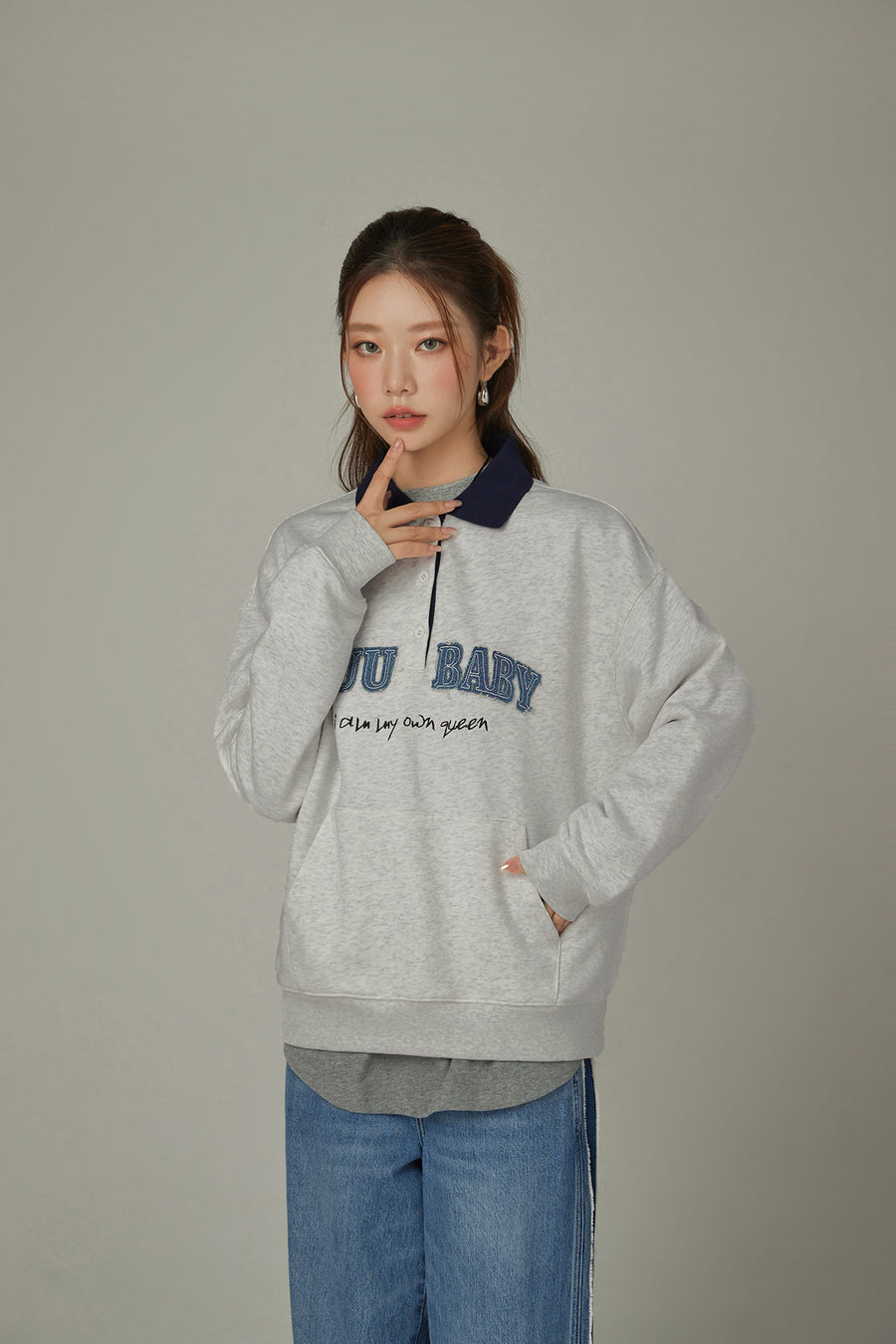 CHUU Polo Neck Boxy Sweatshirt