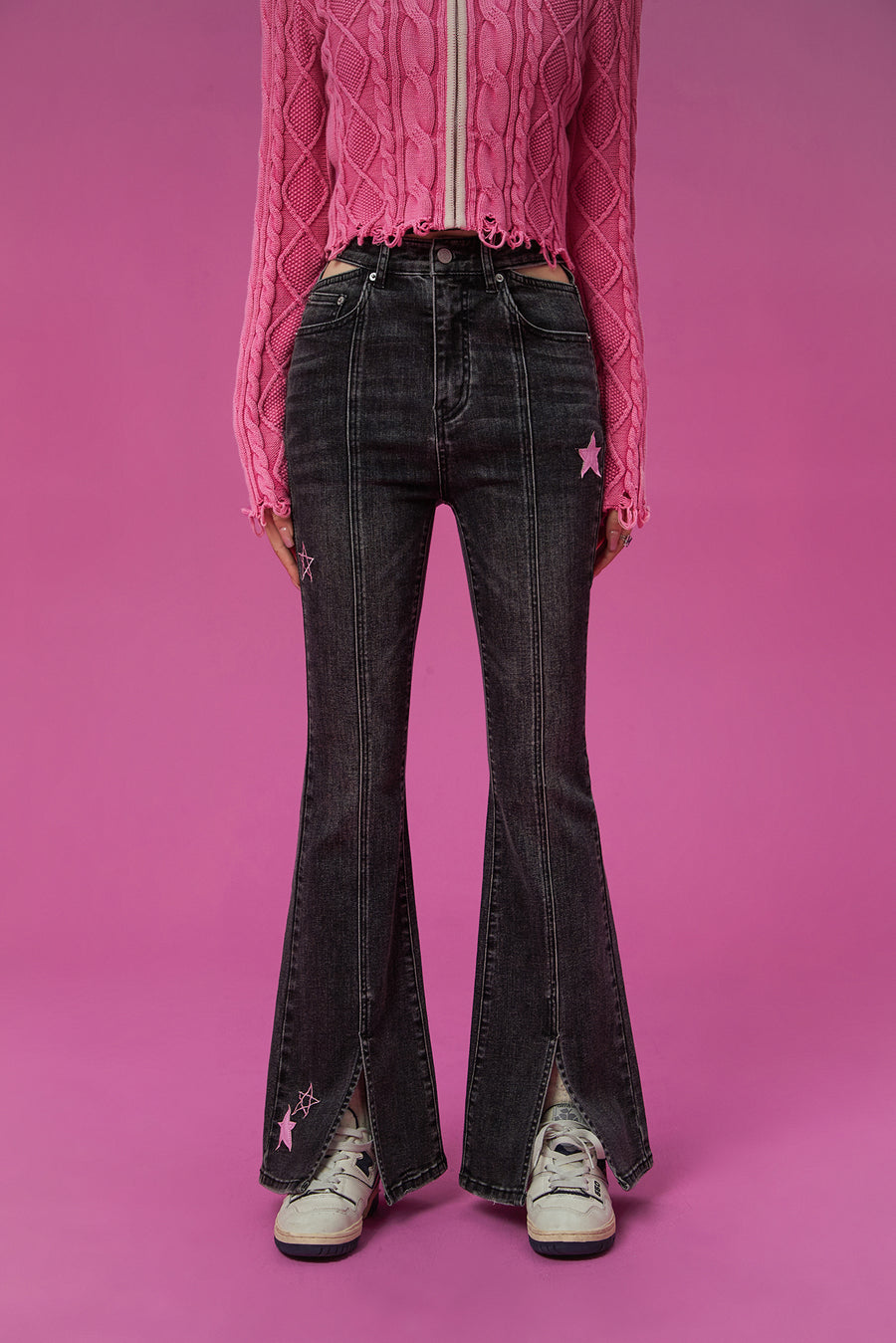 CHUU Waist Slit Star Bootcut Denim Jeans