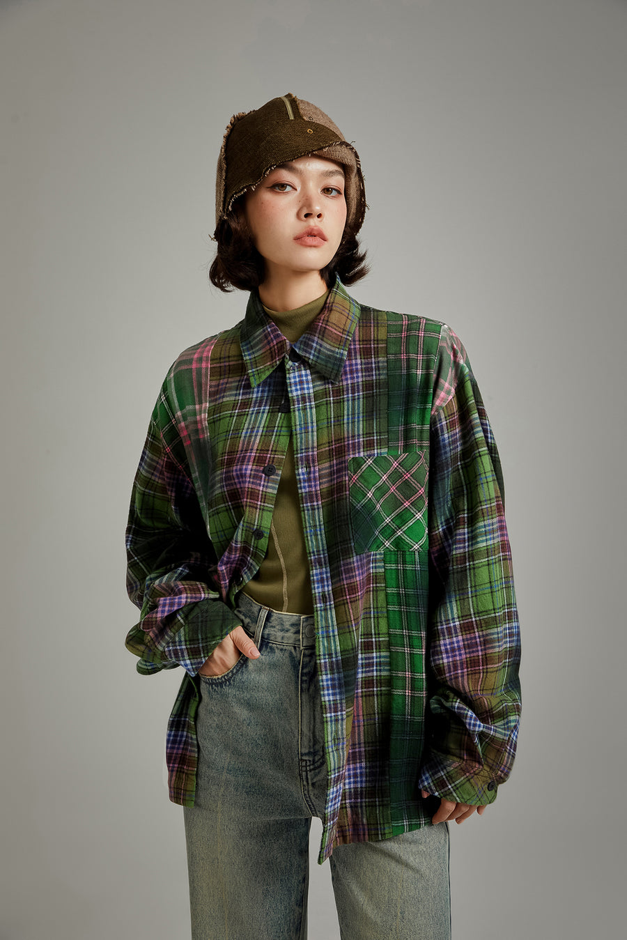 CHUU Printed Check Shirt