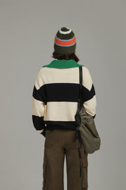 Open Collar Color Scheme Knit Sweater