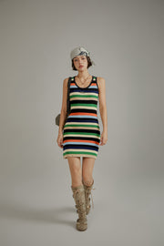 Color Contrast Striped Sleeveless Knit Dress