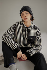 Striped Pocket Drawstring Hoodie