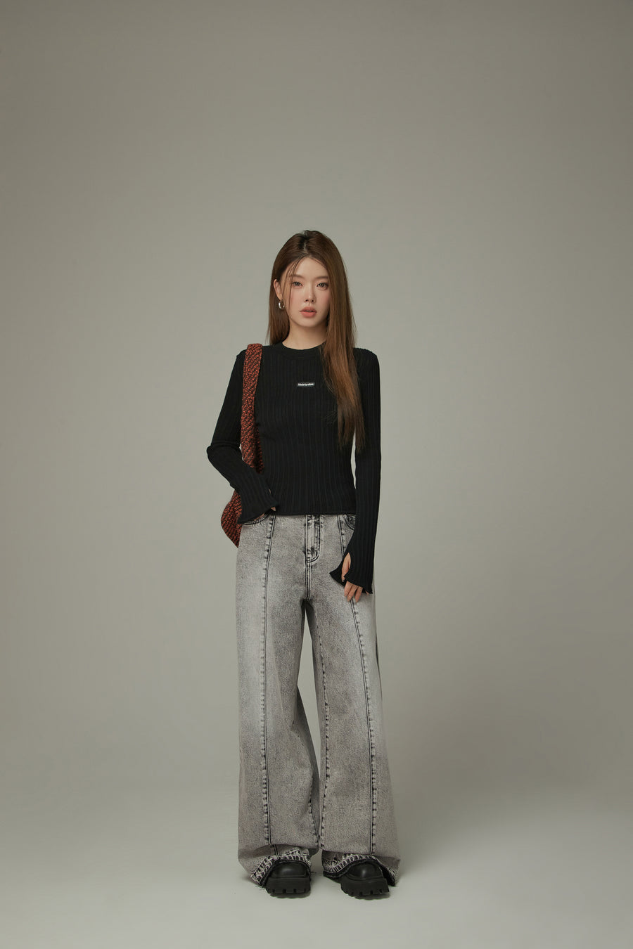 CHUU Lined Washed Wide Denim Jeans