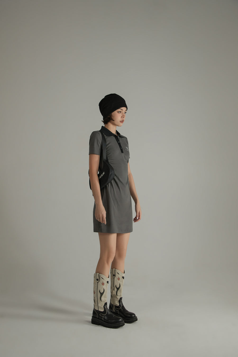 CHUU Polo Collar Short Sleeve A-Line Dress