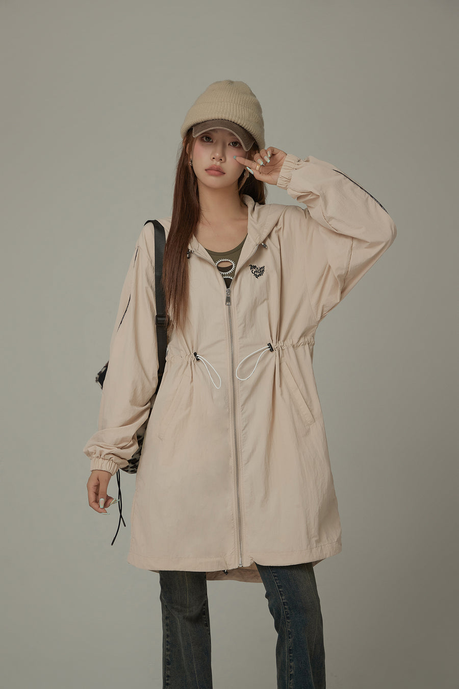 CHUU Basic Cinched String Hooded Jacket