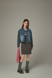 Tweed Sleeves Pocket Denim Jacket