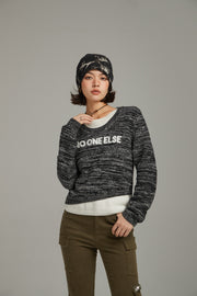 Logo Color Combination Layered Knit Sweater