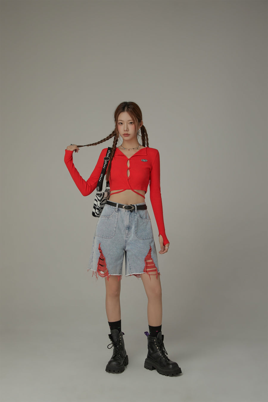 CHUU Color Distressed Rips Loosefit Denim Shorts