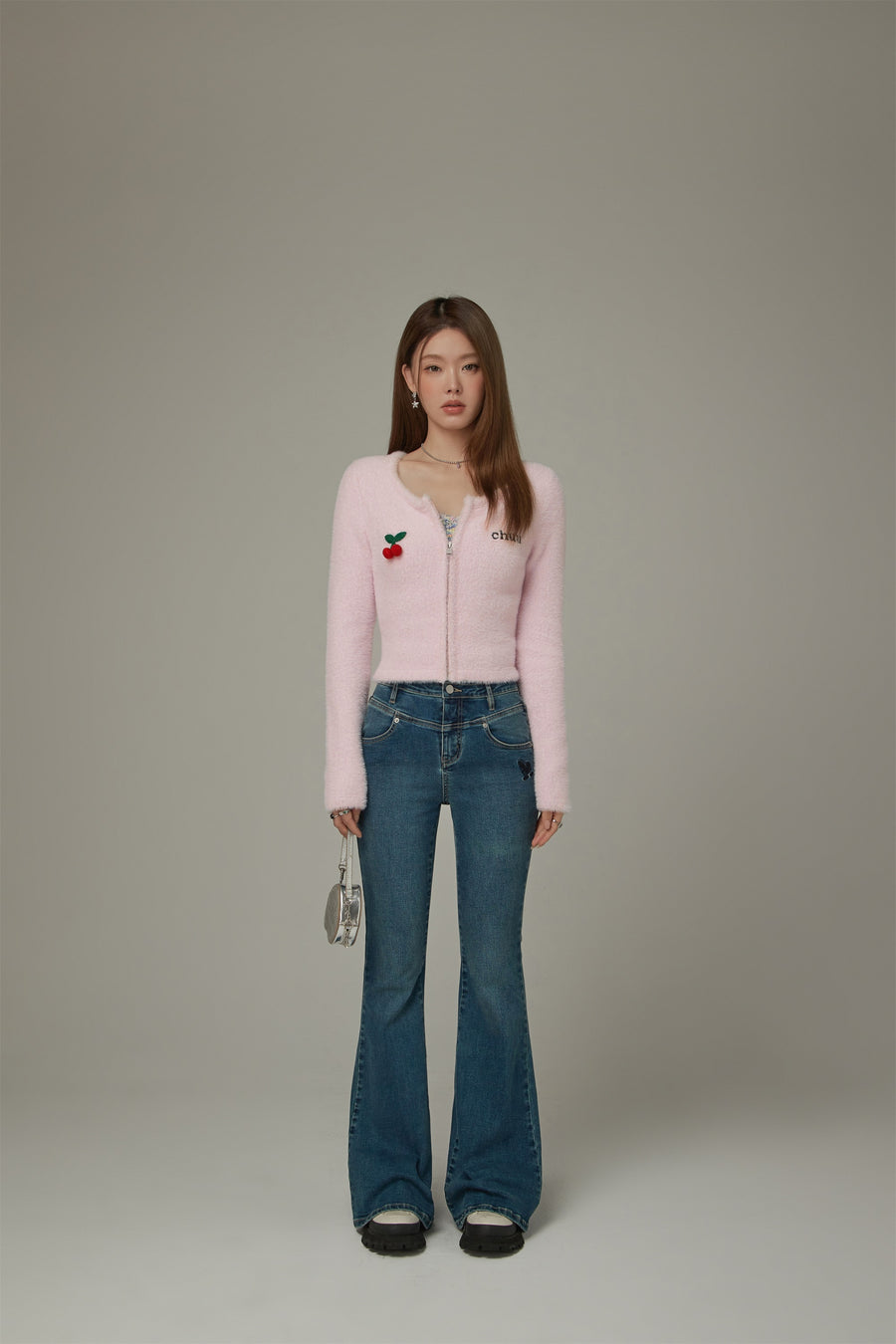 CHUU Logo Cherry Knit Cardigan