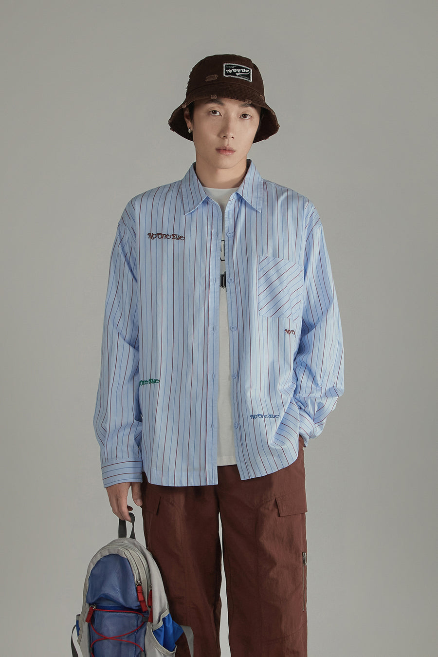 CHUU Embroidered Striped Basic Shirt