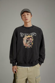 Printed Mushroom Moon Oversized Sweatshirt