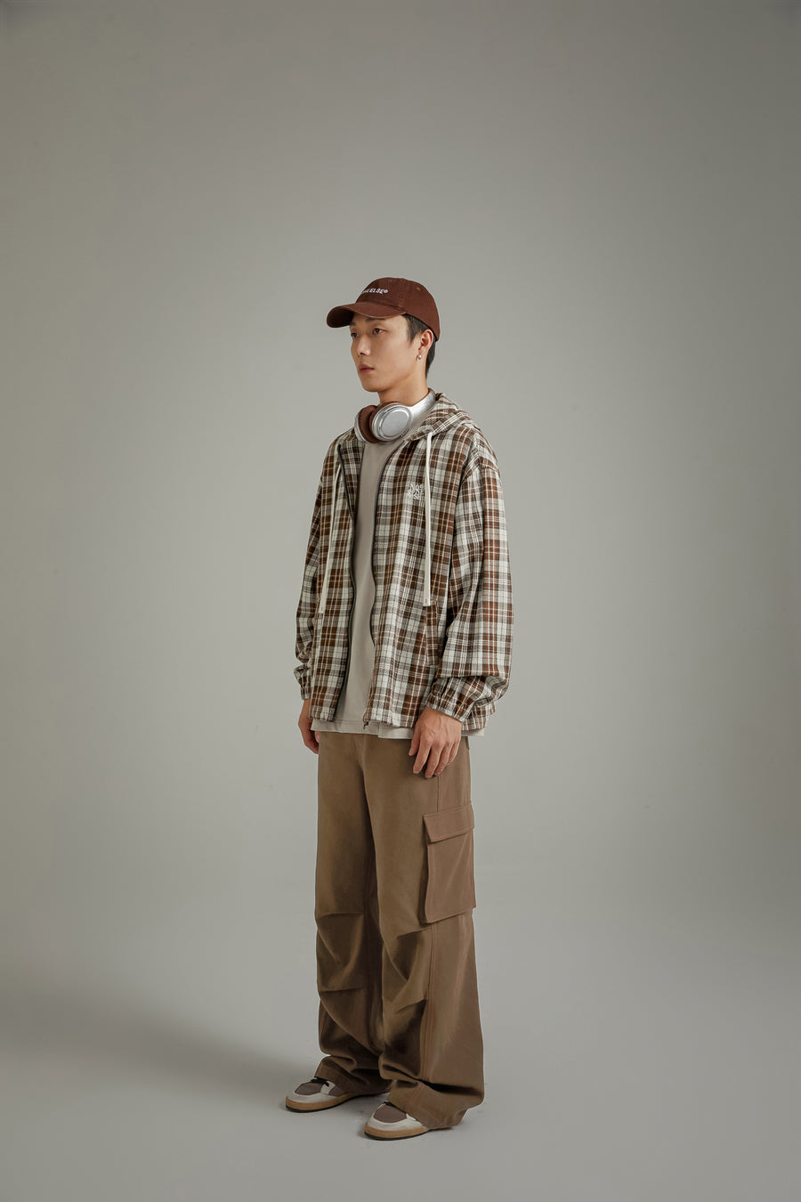 CHUU Checked Hooded String Shirt